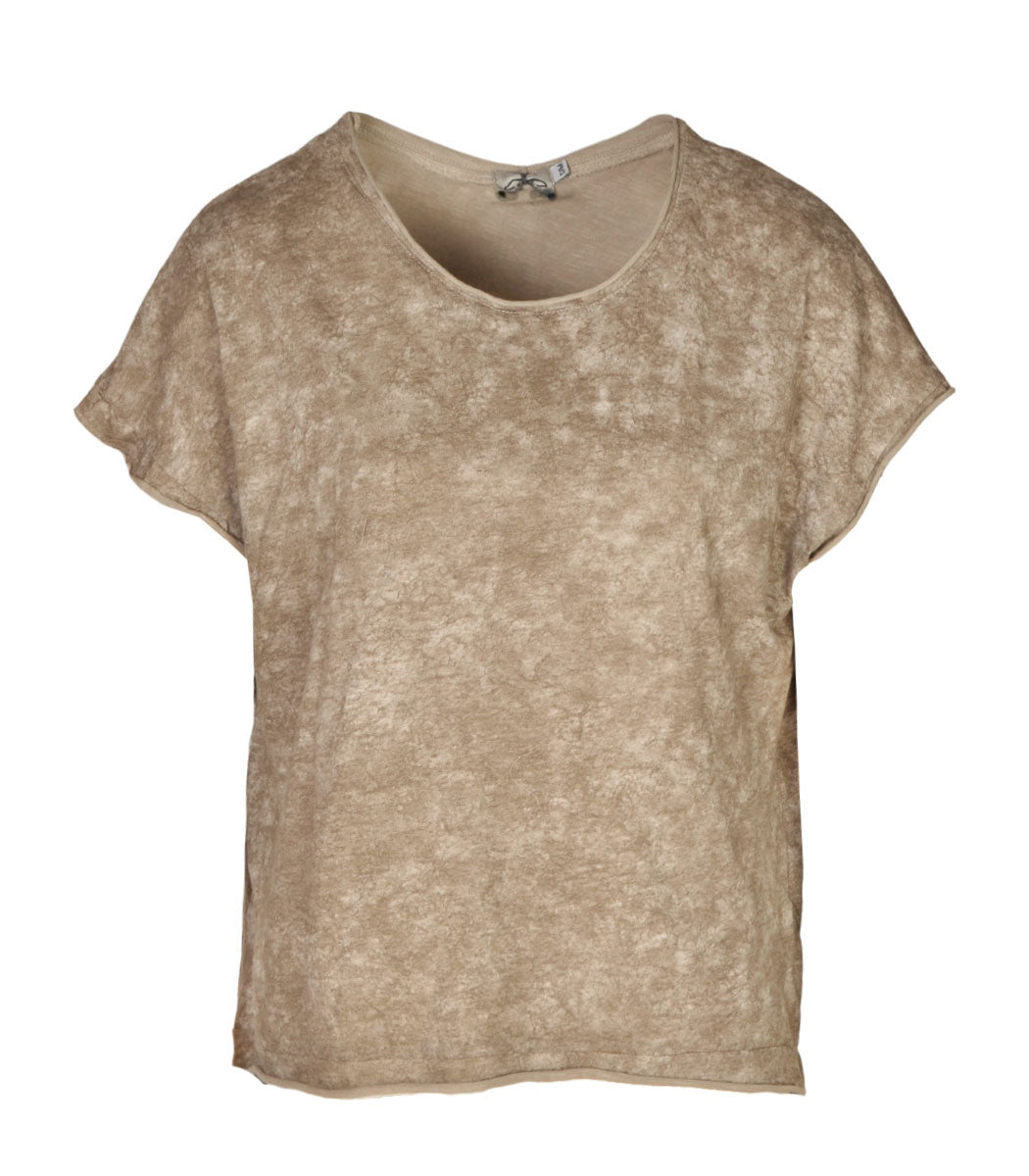 Melange print hi-lo raw-edge top