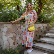 Multi patch belted linen dress