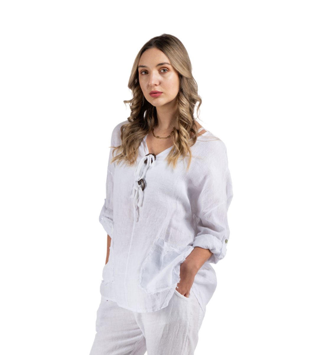 100% Linen drawstring oversized top