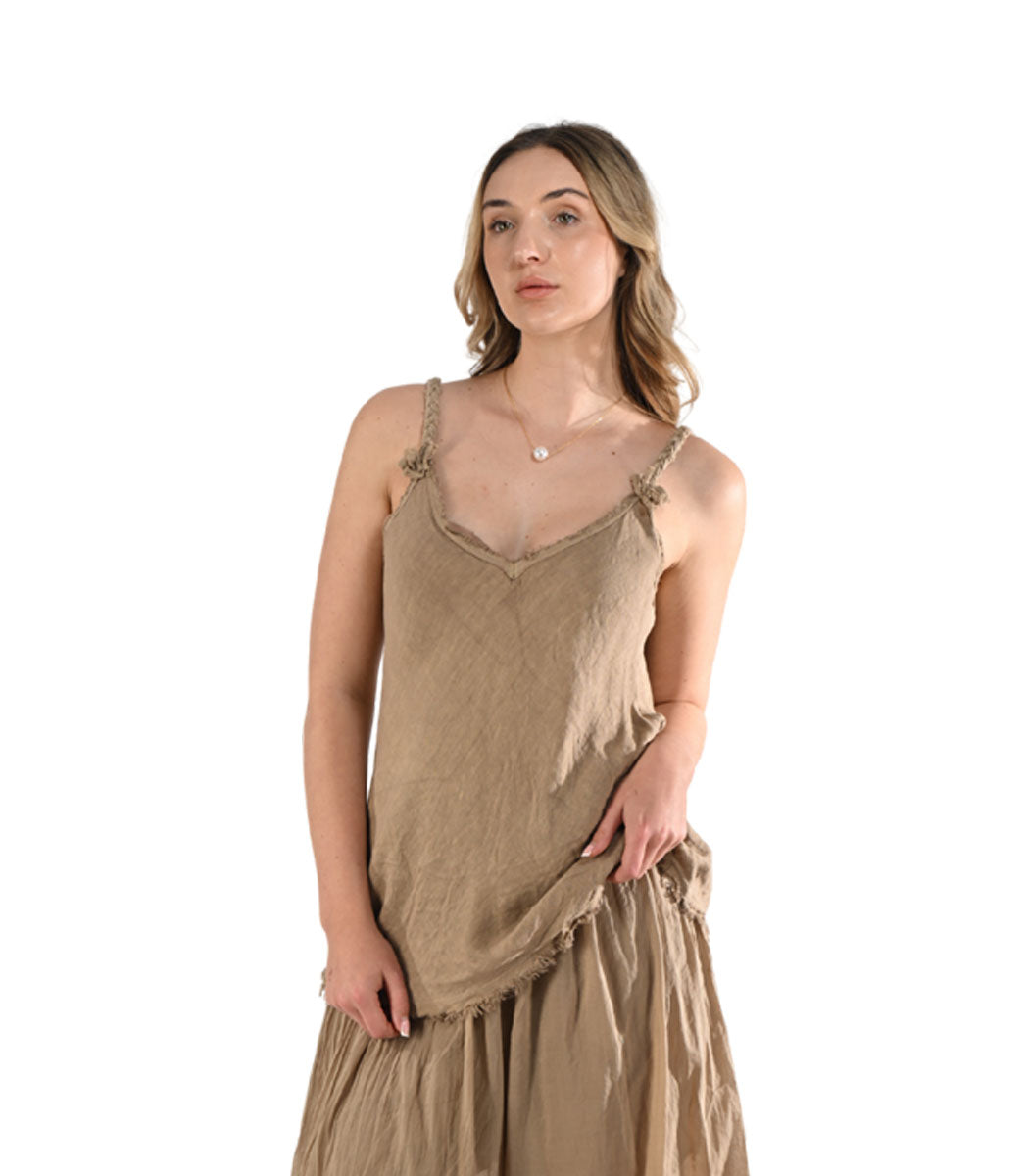 100% Linen frayed edge braided strap cami