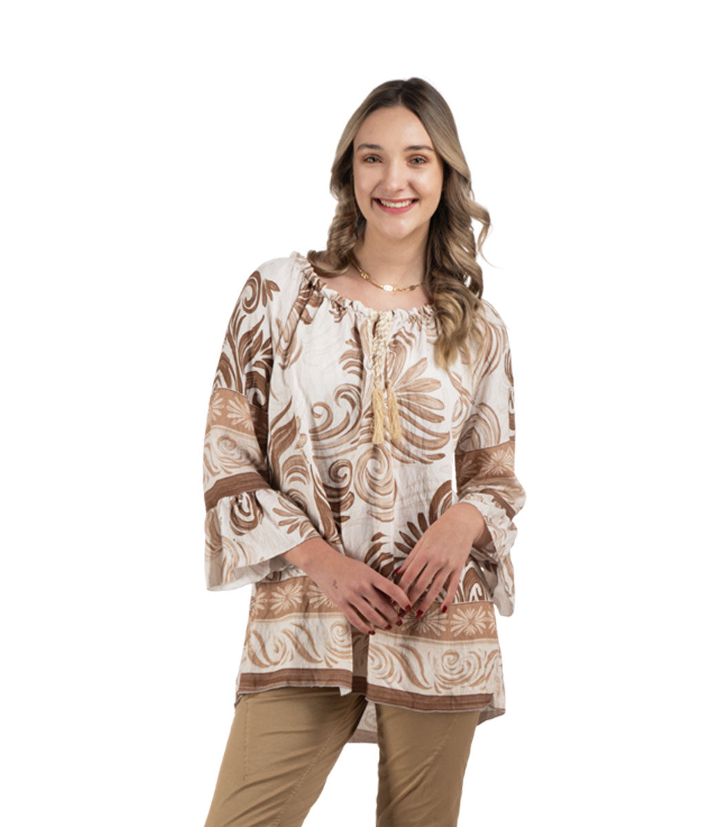 Heraldic print tassel top