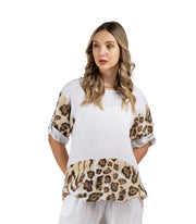 100% Linen hi-lo animal print top