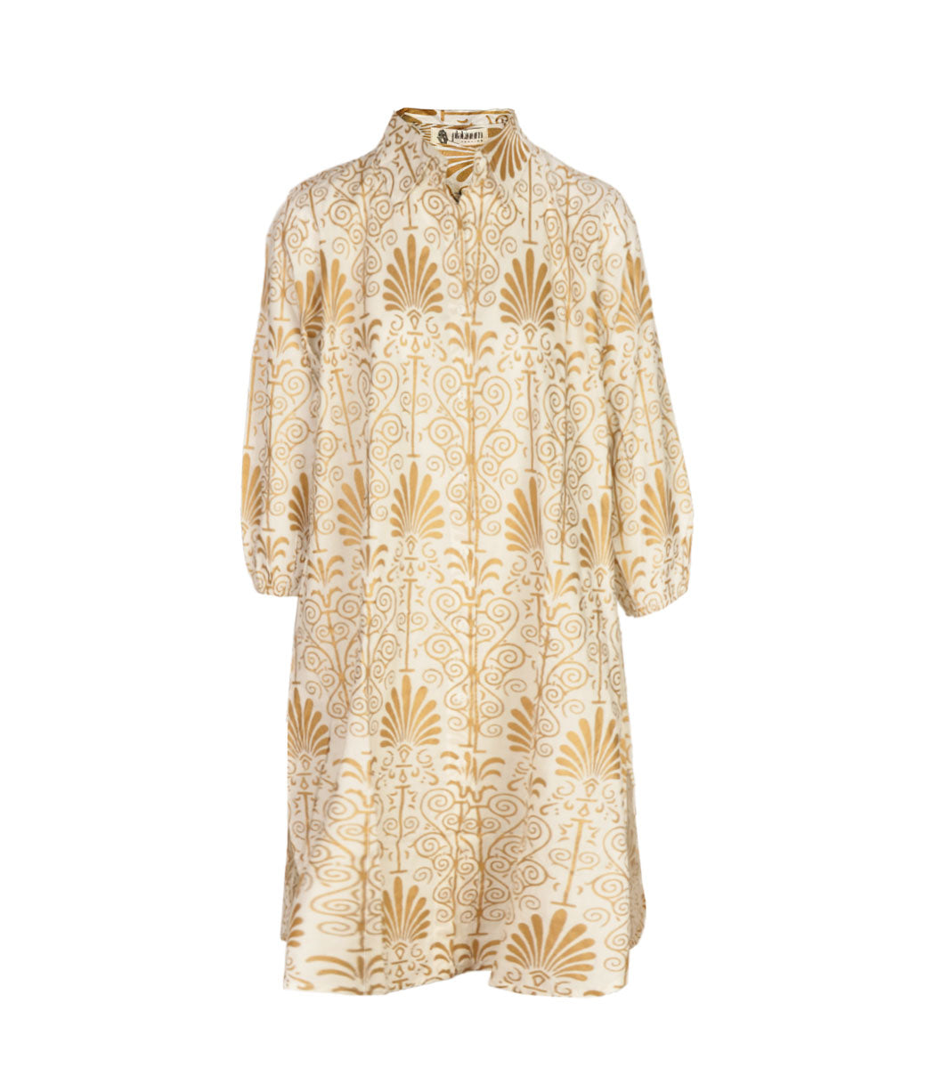 Gold foil heraldic print dress