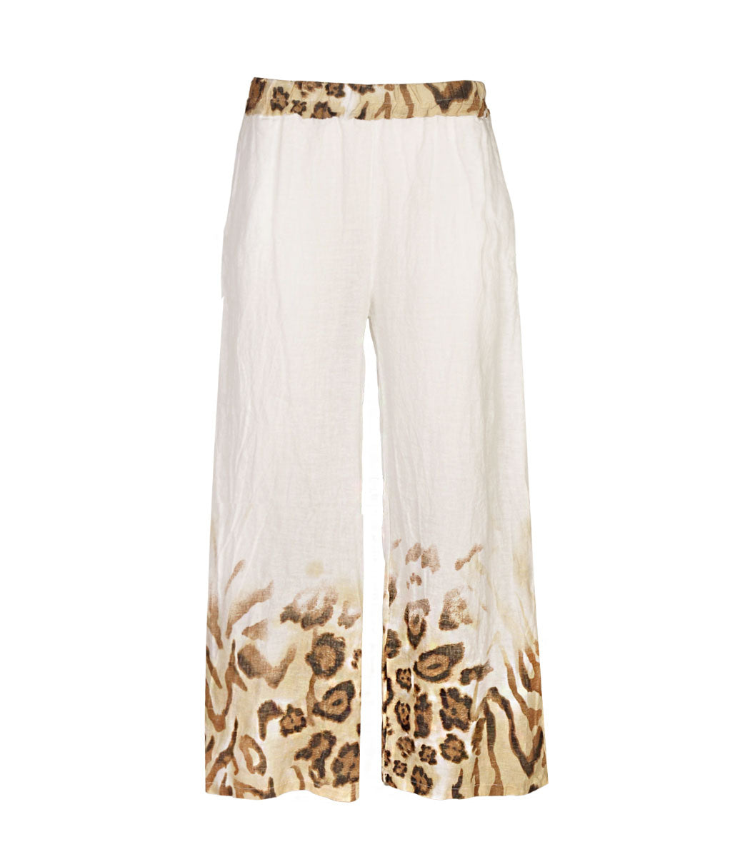 100% Linen animal print wide leg pants