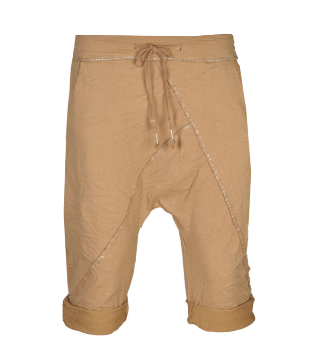 Lurex trim harem shorts