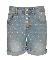 Heart print denim shorts
