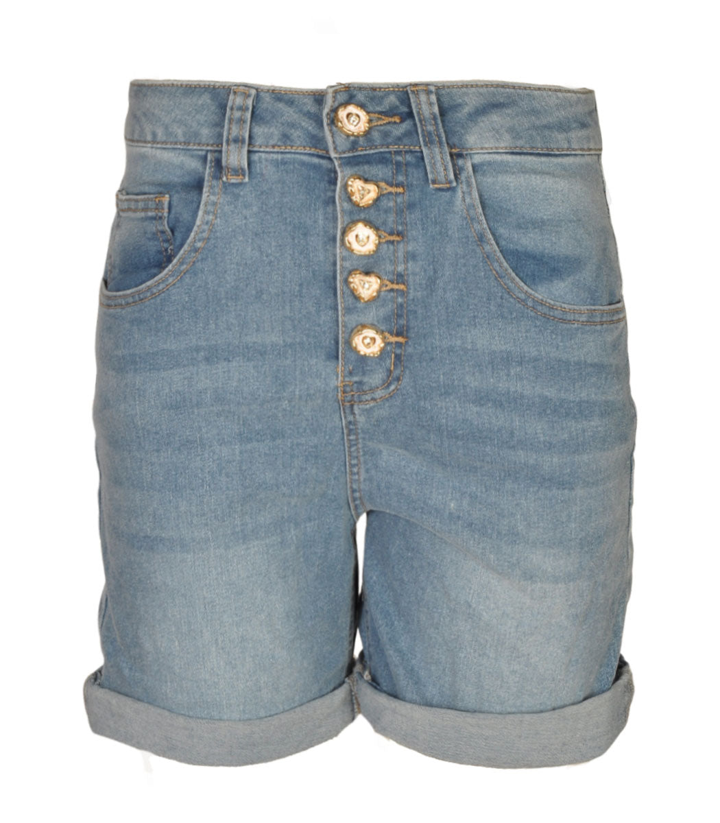 Heart button diamante denim shorts