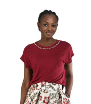 Diamante pearl detail cap sleeve top