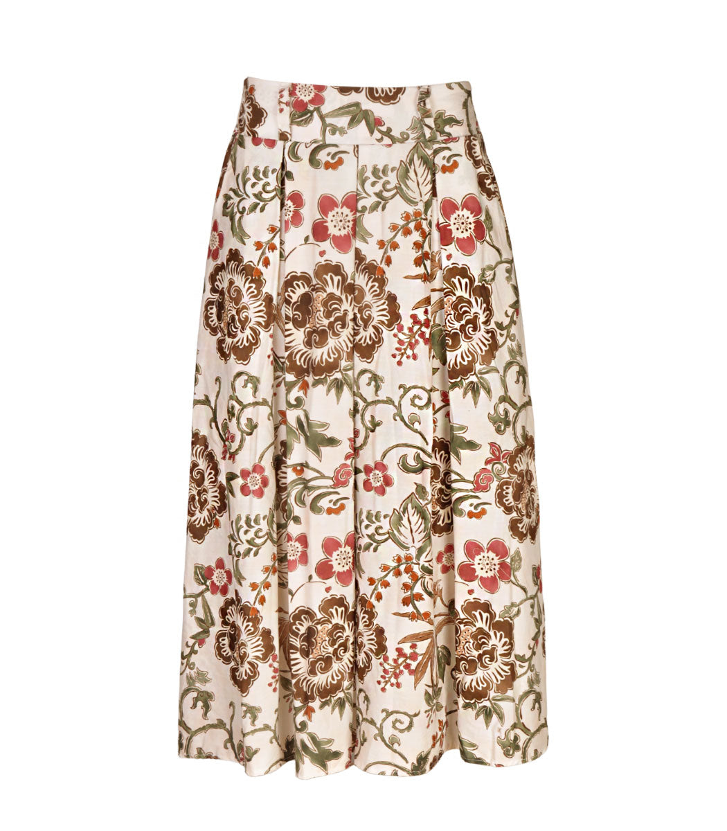 Heraldic floral pleated skirt
