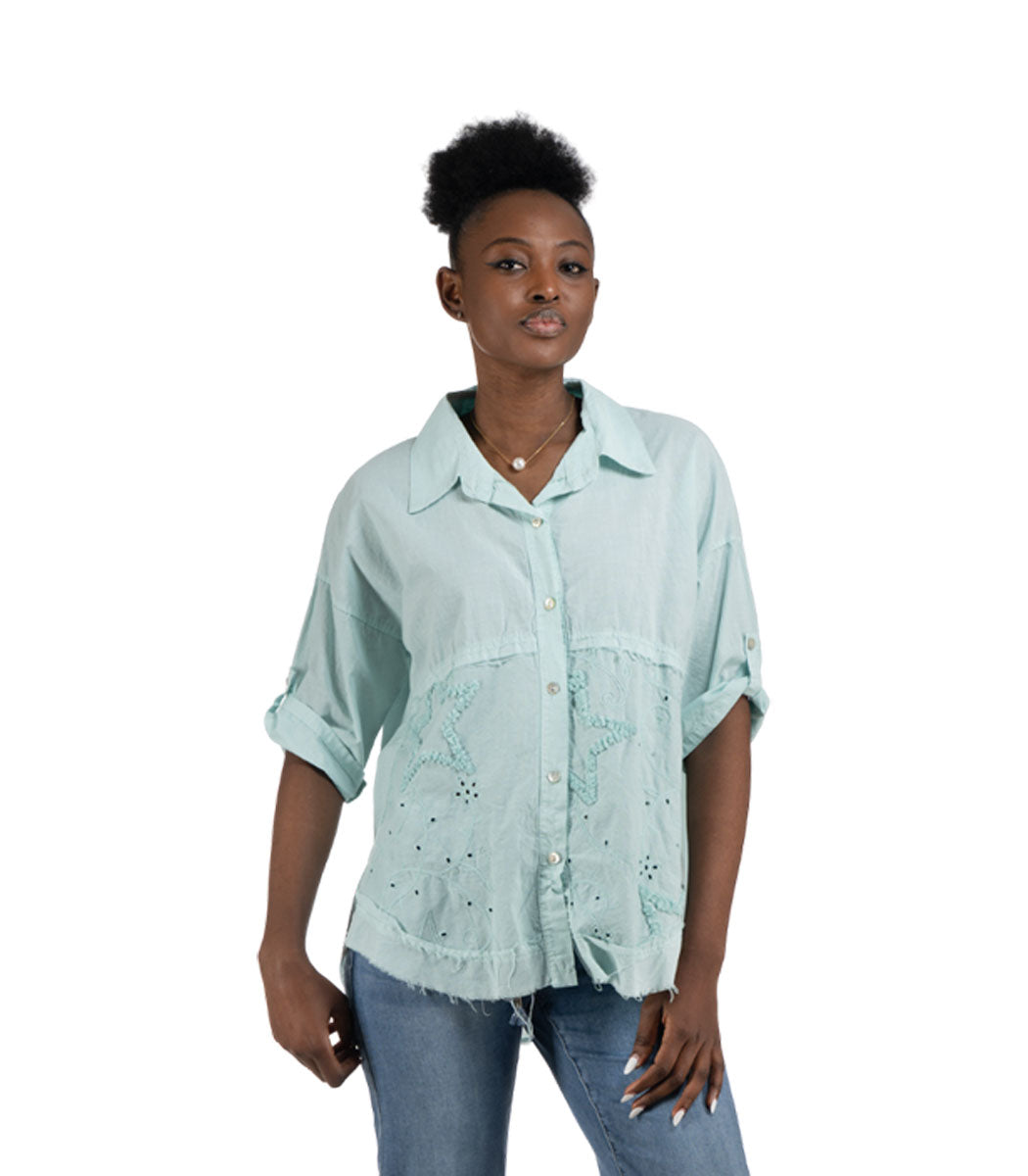 Flocked star anglaise oversized shirt
