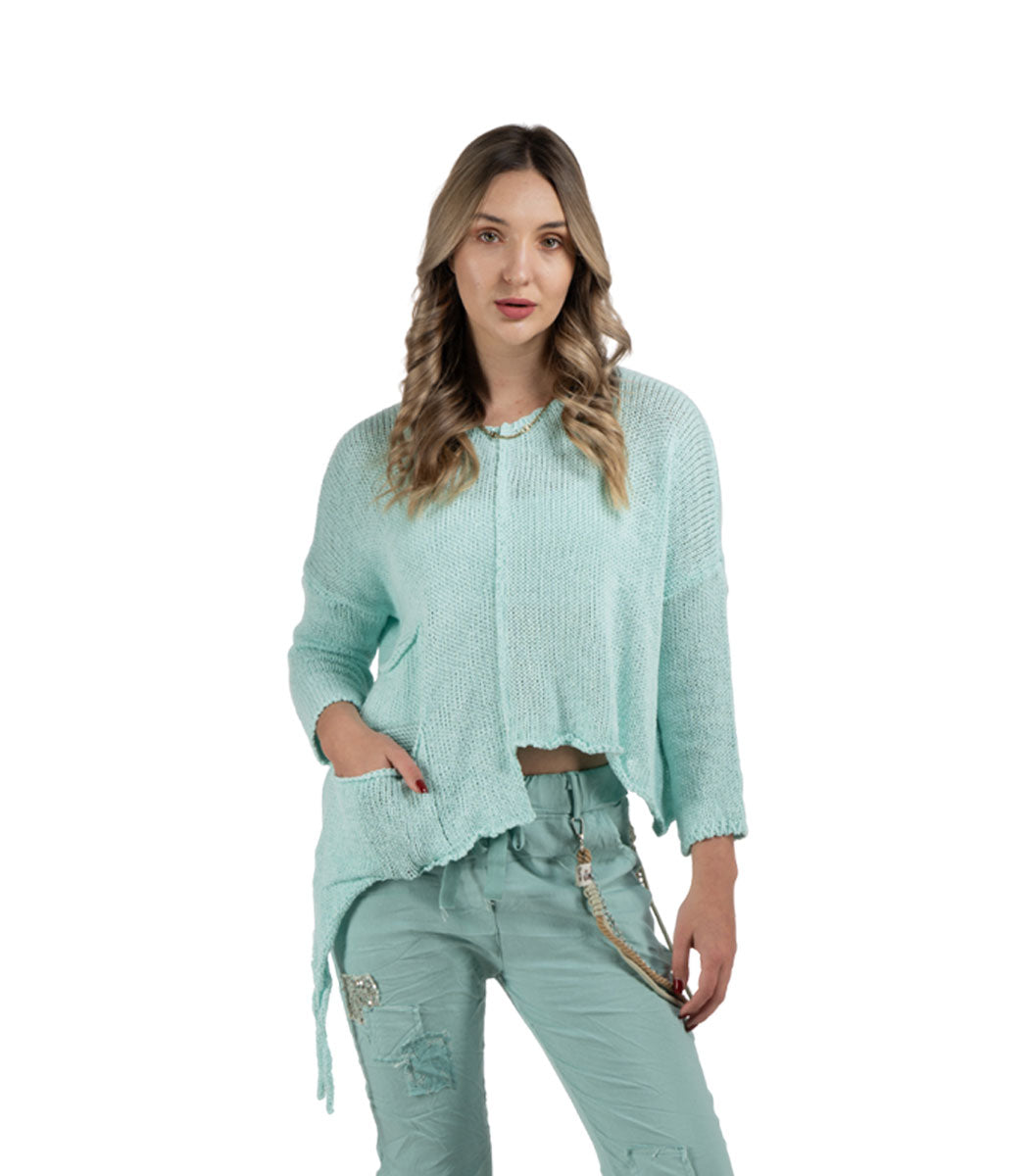 Pocket detail pointy edge knitted top