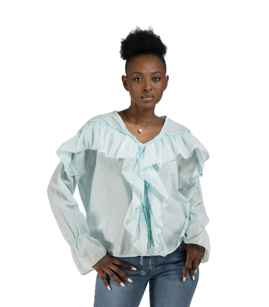 Frill detail oversized long sleeve top