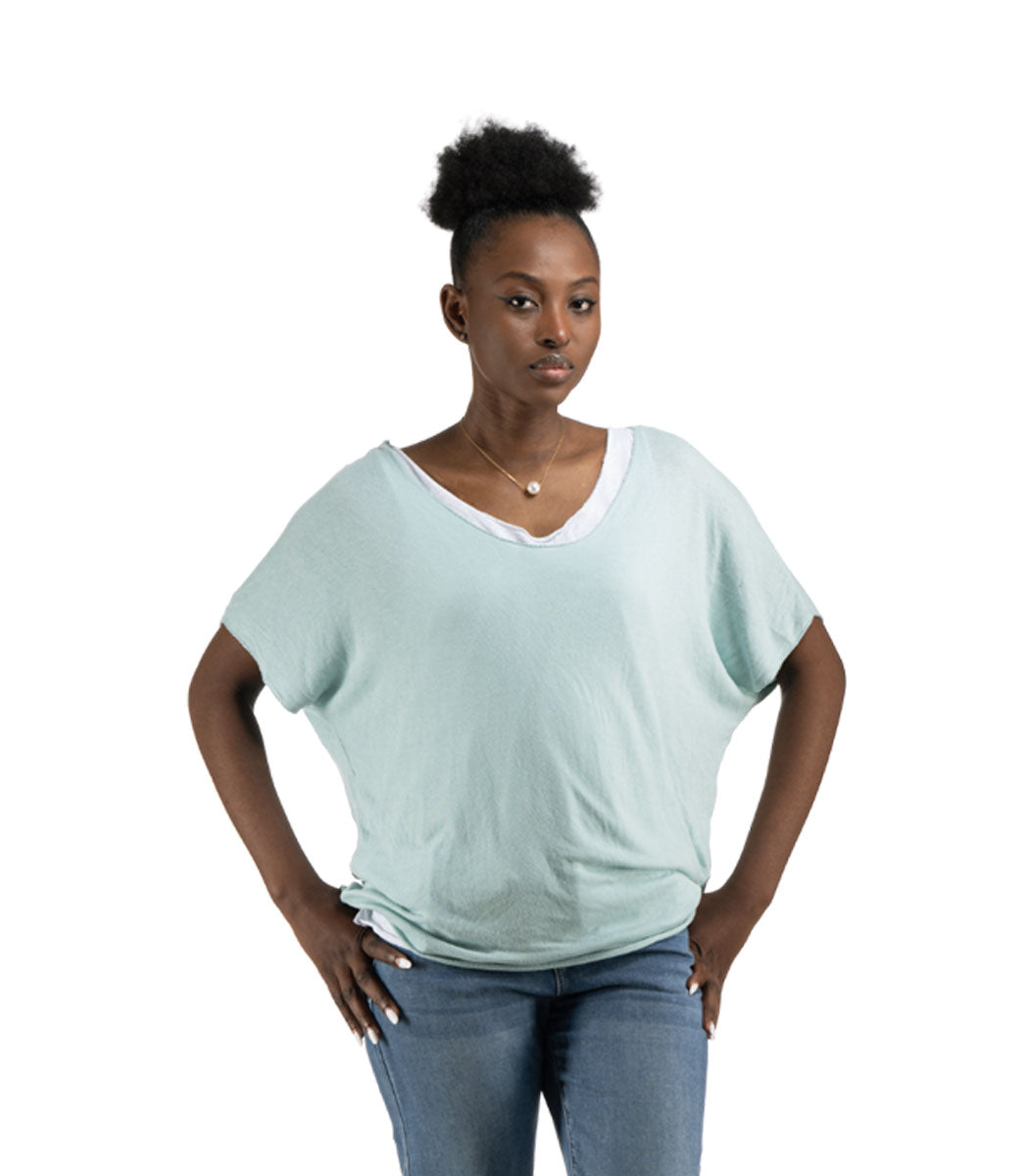 2-Textured lurex trim double layer top