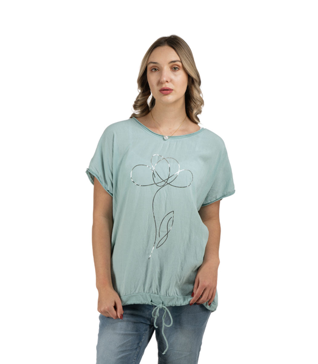 2-Textured foil rose oversized top