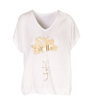 2-Textured raw-edge foil flower top