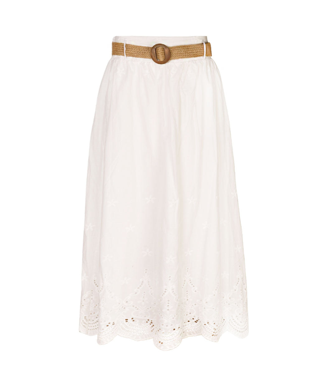 Belted anglaise maxi skirt