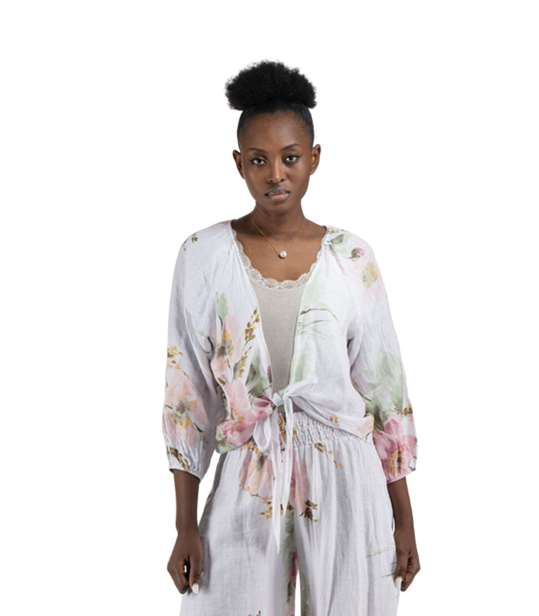 100% Linen flower print cardi