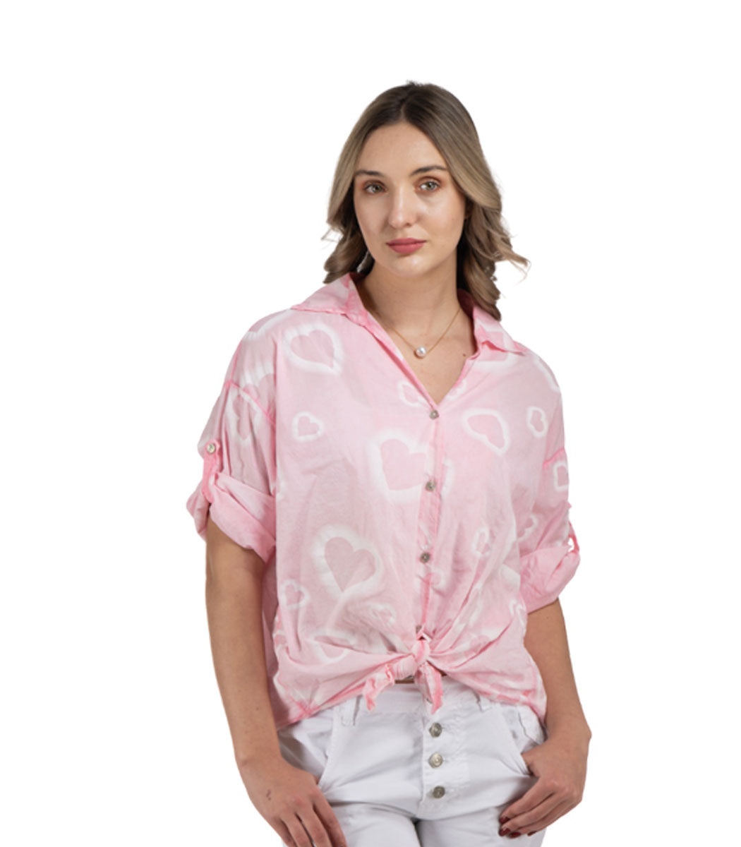 Hi-lo multi heart print shirt
