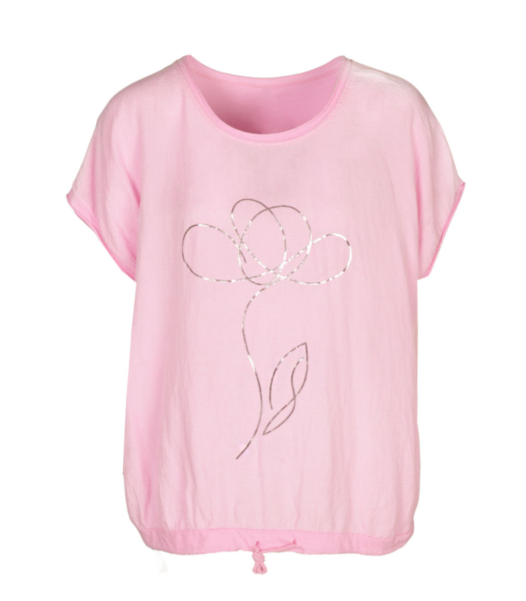 2-Textured foil rose oversized top