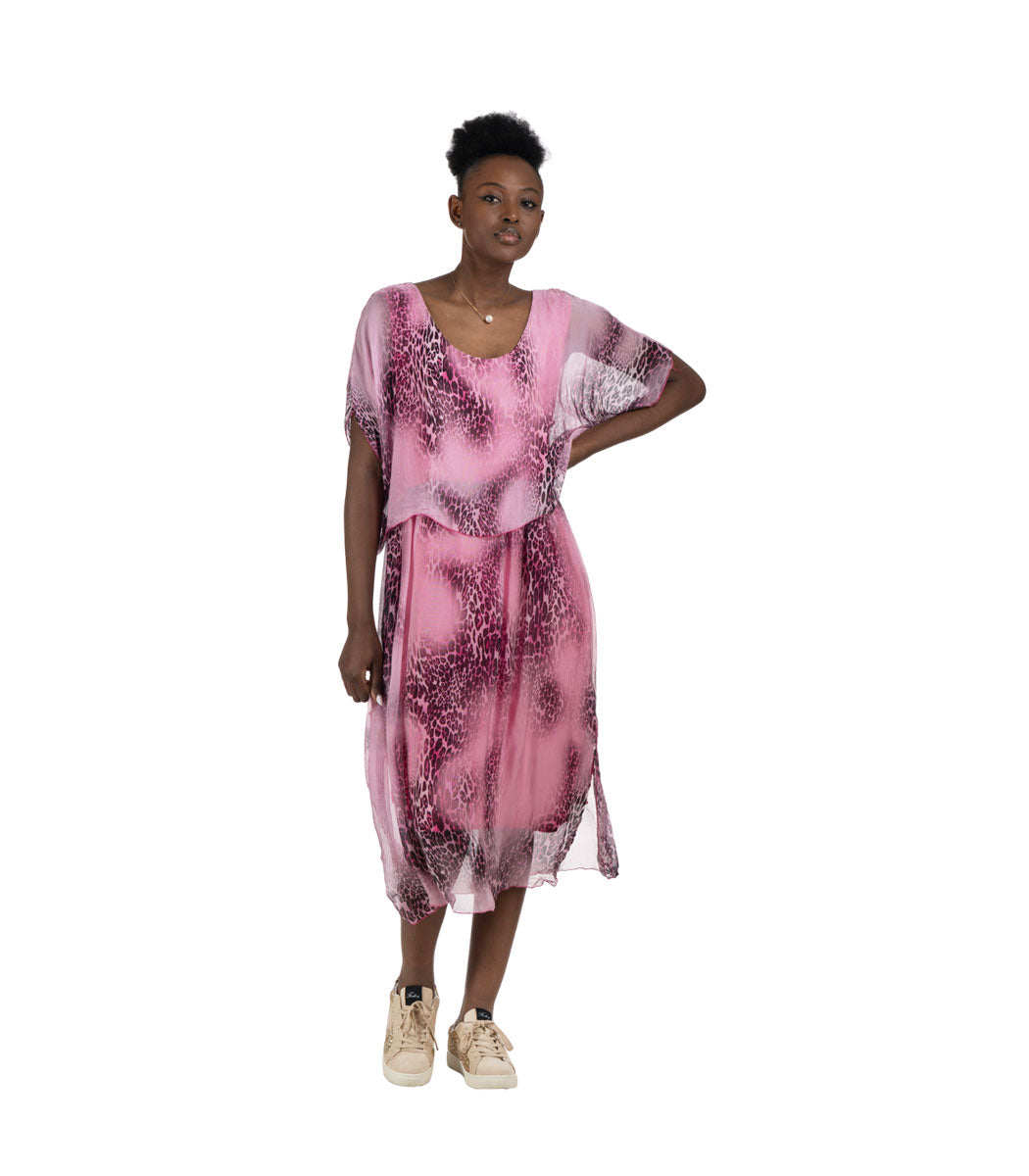 Double layer leopard print silky dress