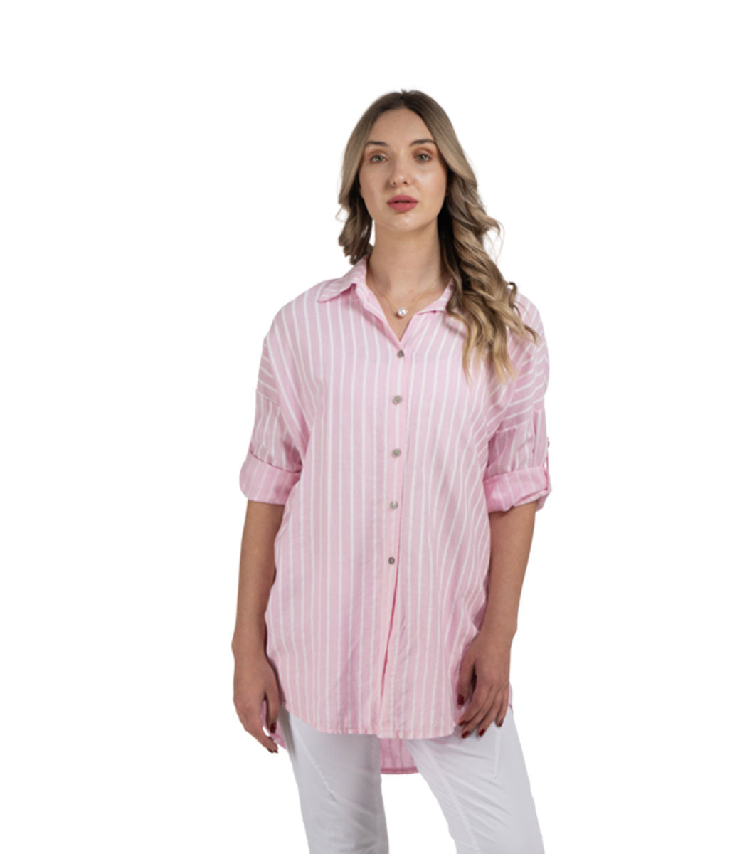 Front knot long striped shirt