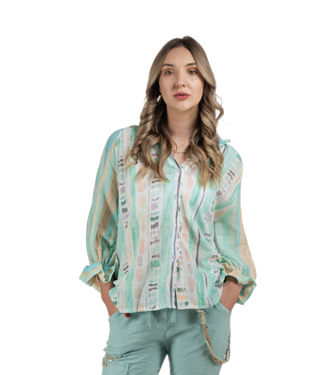Paint brush striped frill shirt