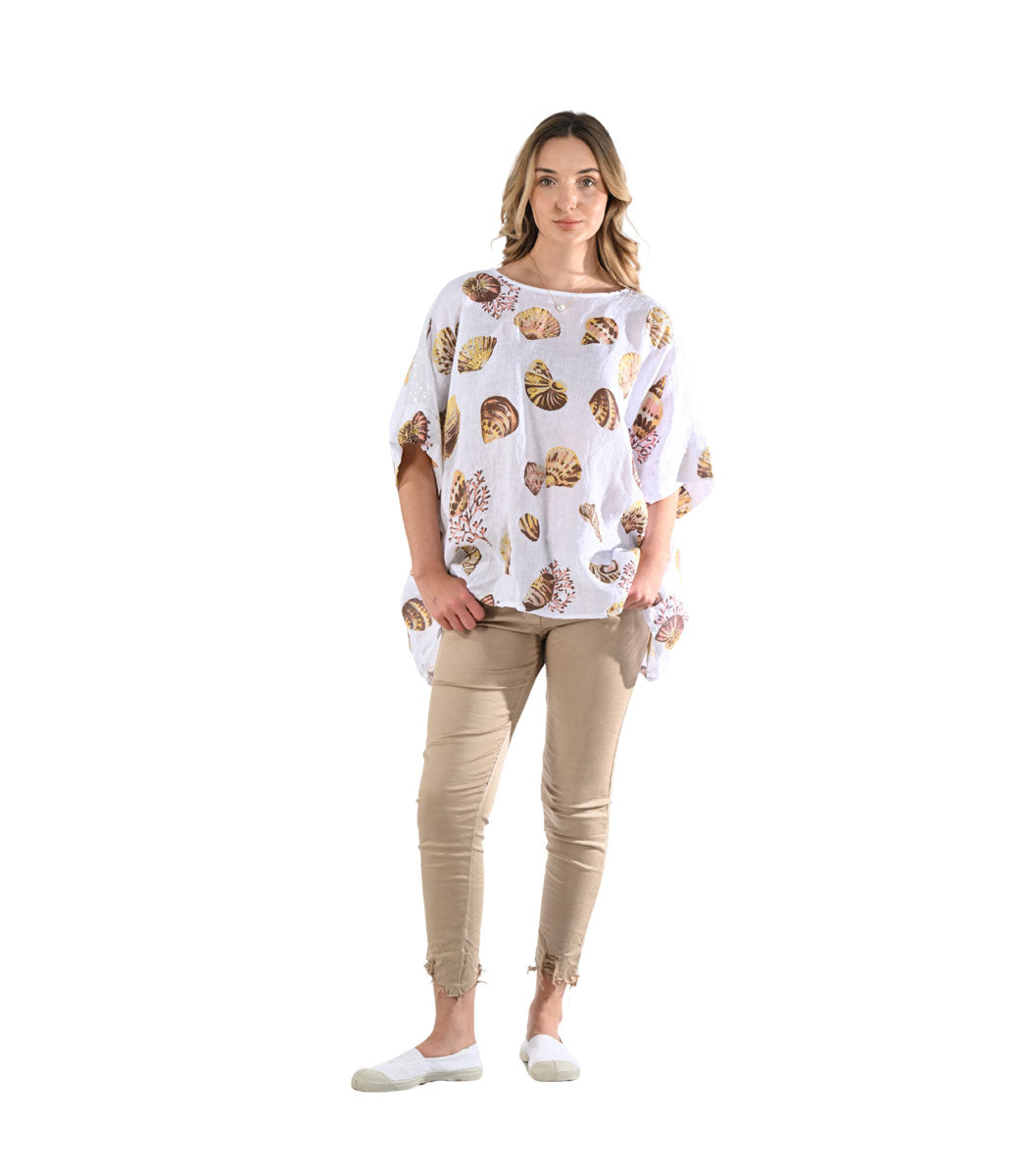 100% Linen shell print top