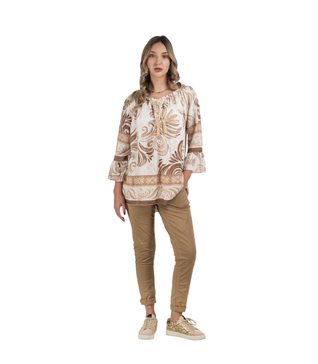 Heraldic print tassel top