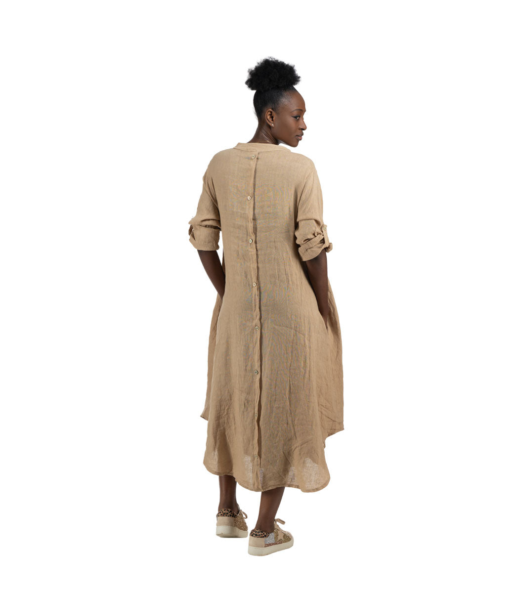 100% Linen button back detail dress