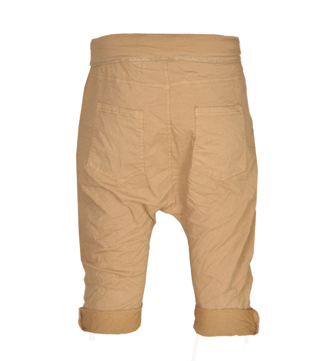 Lurex trim harem shorts