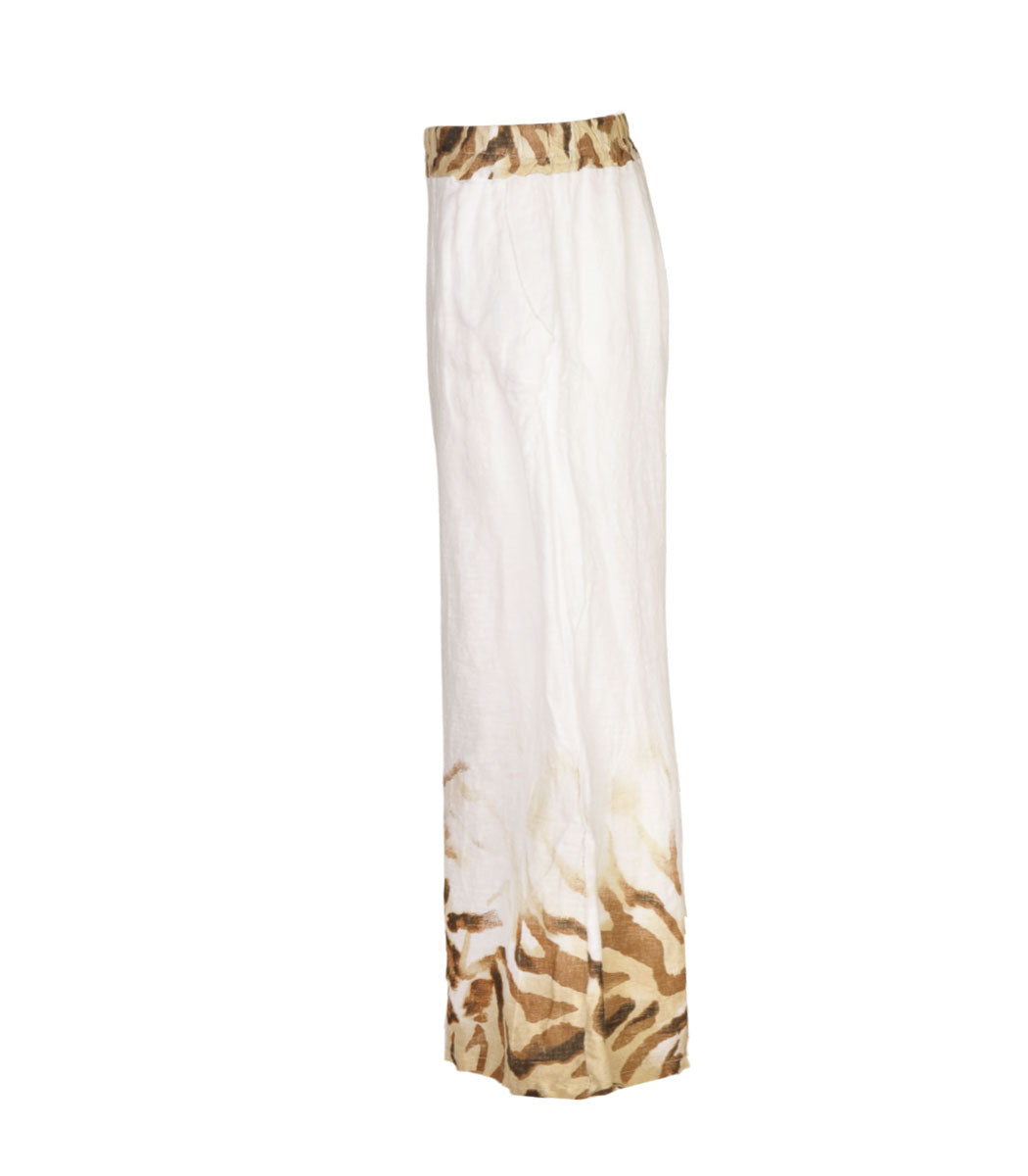 100% Linen animal print wide leg pants