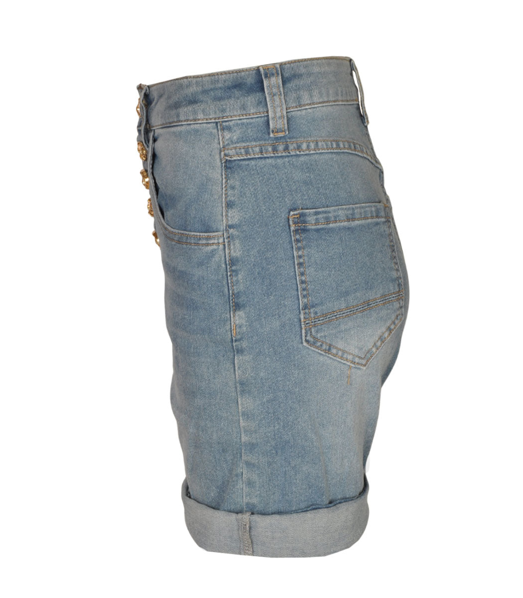 Heart button diamante denim shorts