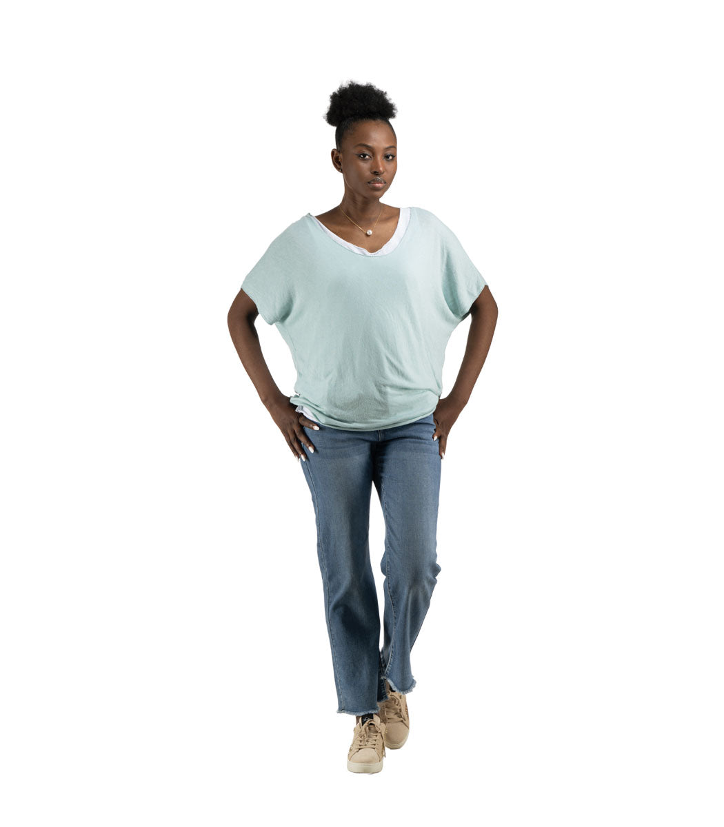 2-Textured lurex trim double layer top