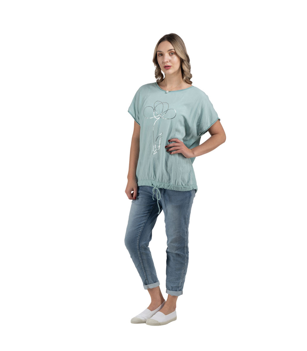 2-Textured foil rose oversized top