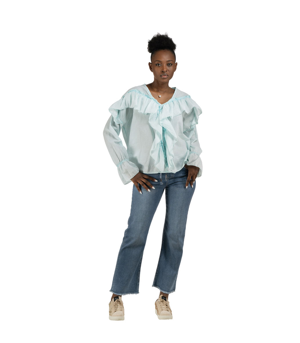 Frill detail oversized long sleeve top