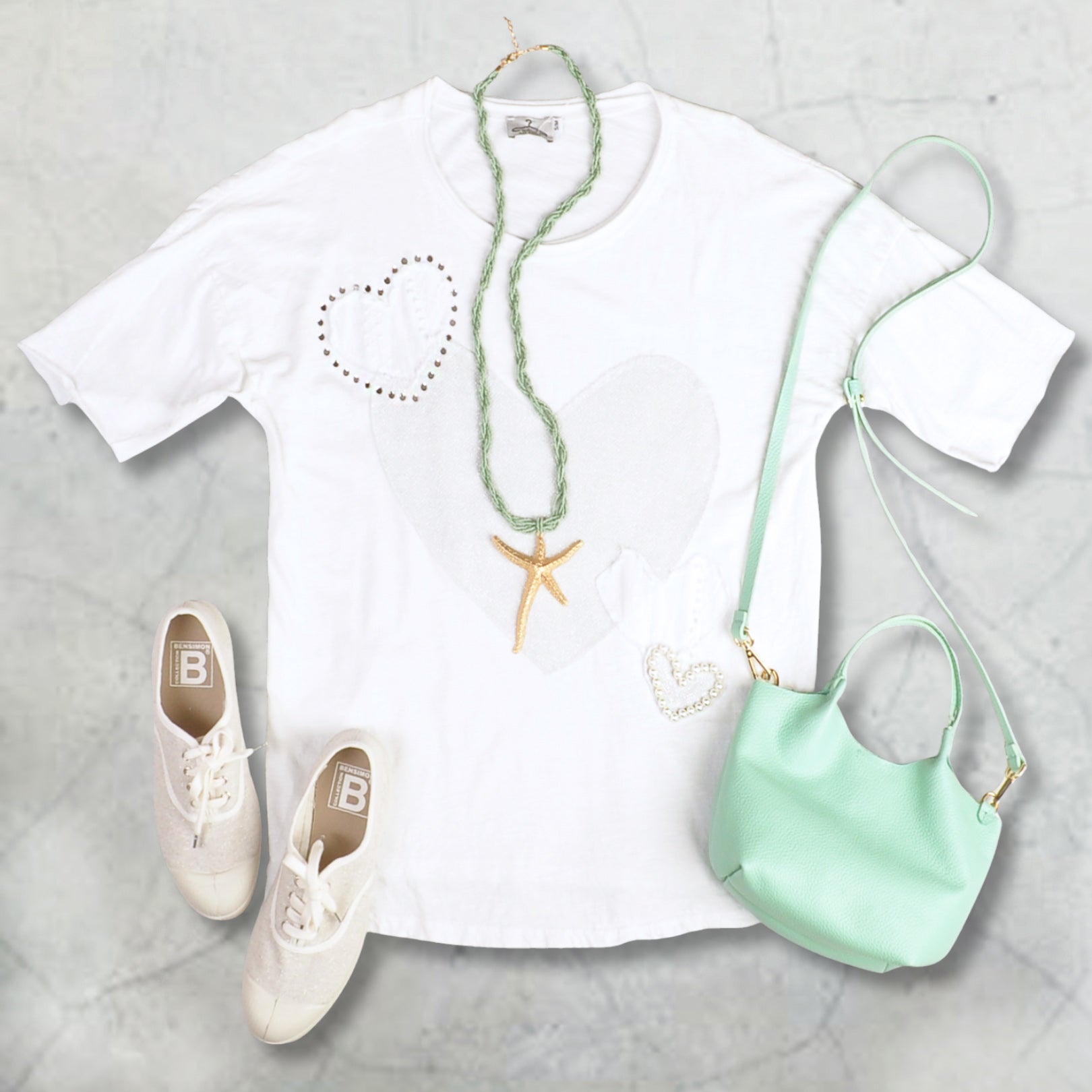 Shimmer heart pearl top