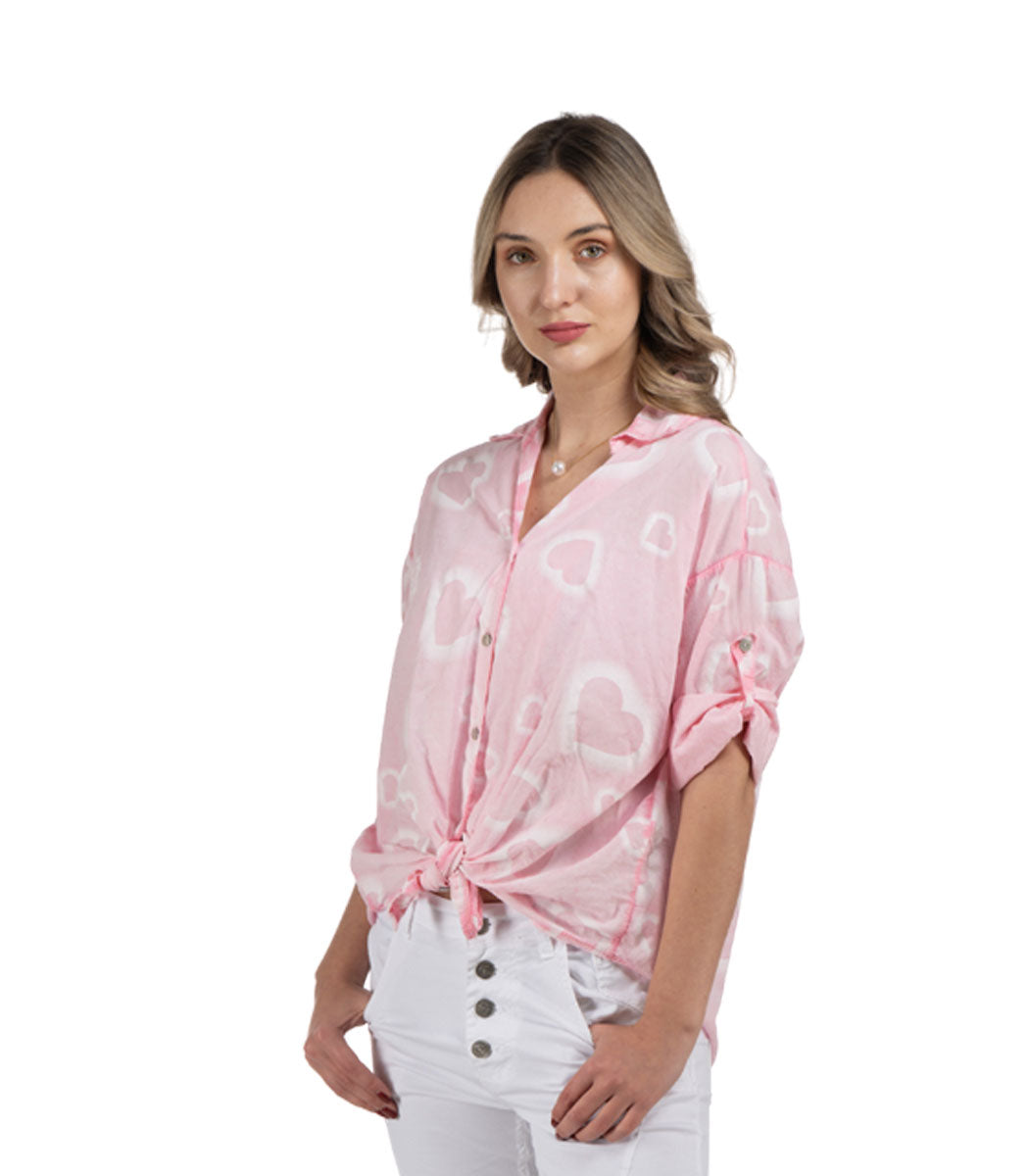 Hi-lo multi heart print shirt