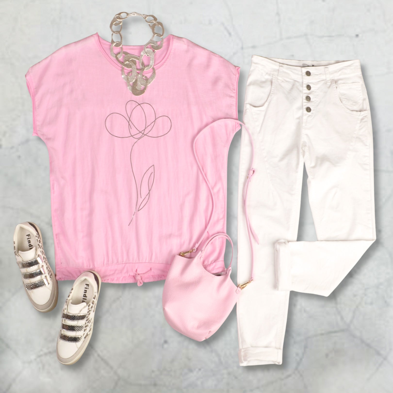 2-Textured foil rose oversized top