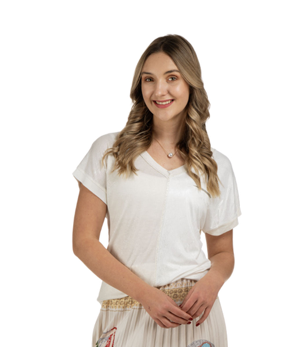 Sequin trim overdyed knit top