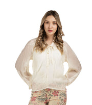 Embroidered button detail sheer blouse