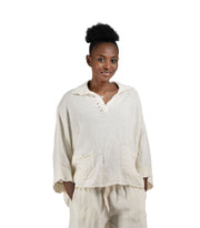 100% Linen raw-edge anglaise studded top
