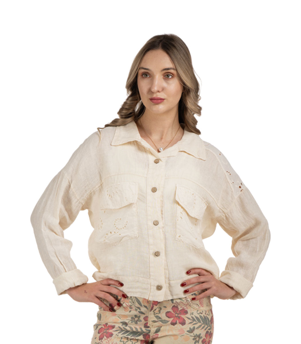 Pocket detail anglaise linen jacket