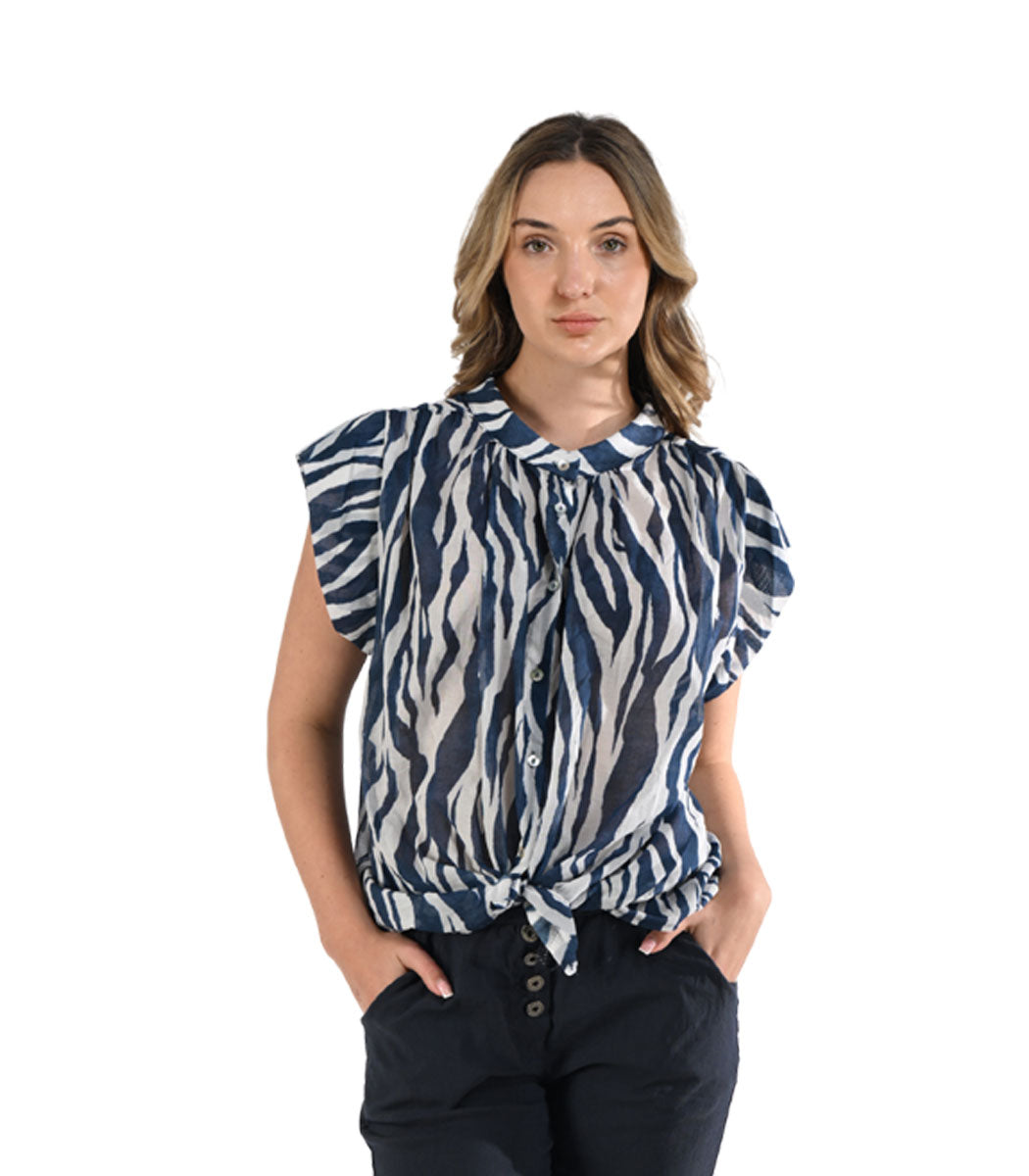 Tiger print cap sleeve shirt