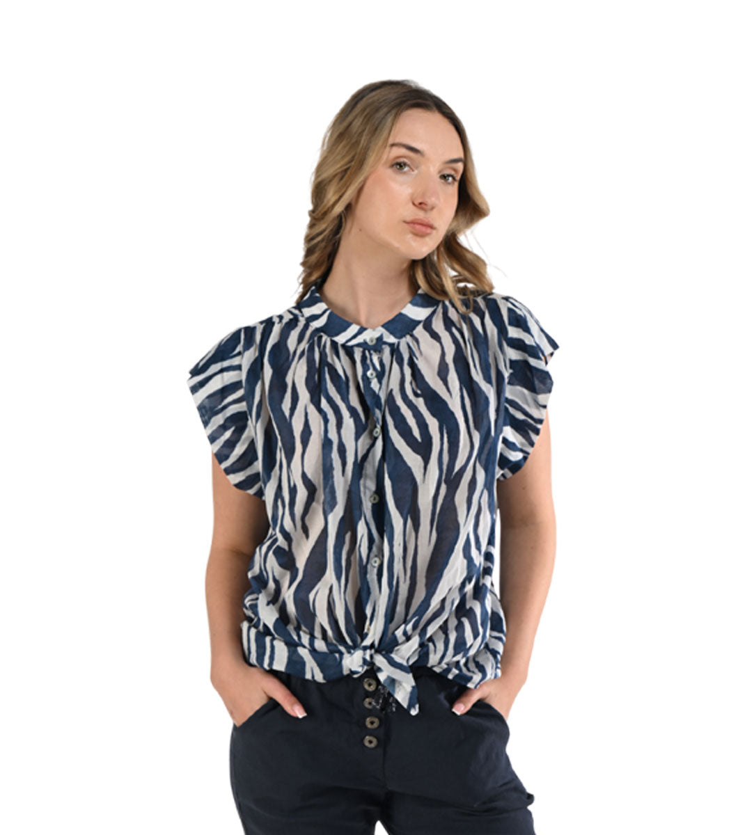 Tiger print cap sleeve shirt