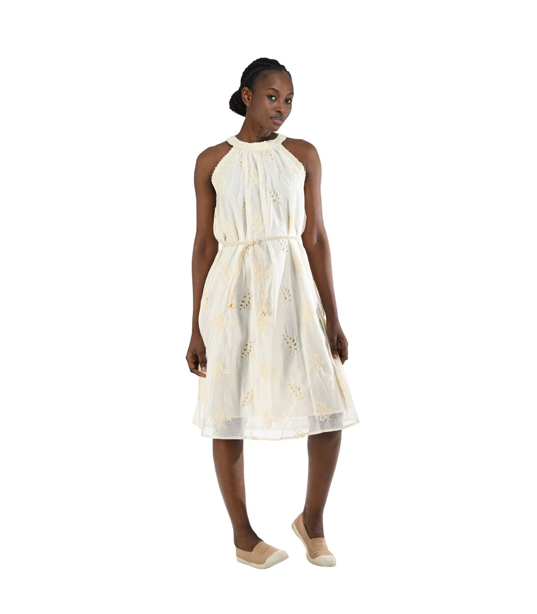 Embroidered anglaise belted dress