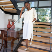 Double layer crochet linen midi dress