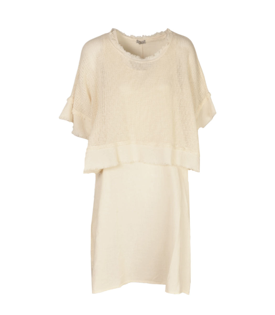 Double layer crochet linen midi dress