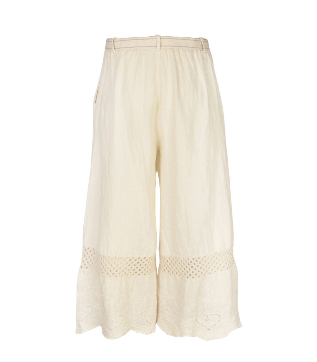 100% Linen crochet anglaise belted pants