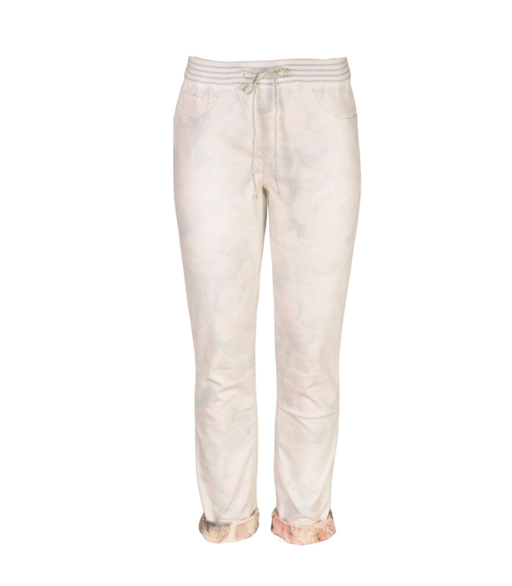 Lurex waistband reversible floral pants