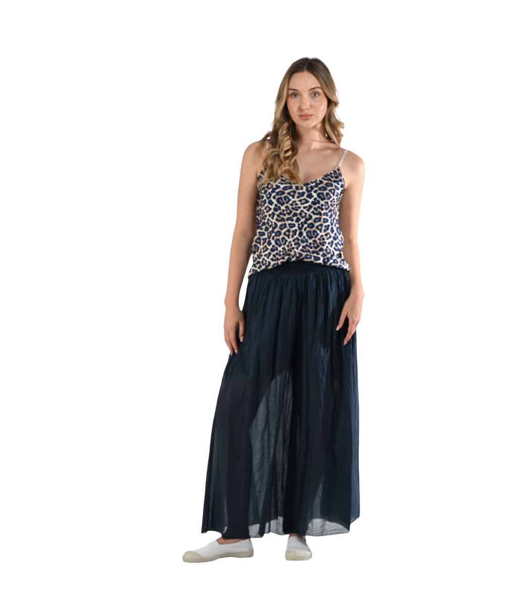 Elastic waist wide leg pants